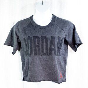 Jordan size Y XL (13 - 15 yrs black/grey embroidered short sleeve cropped sweat